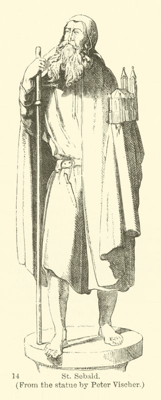 St Sebald, fra statuen av Peter Vischer (gravering) av English School