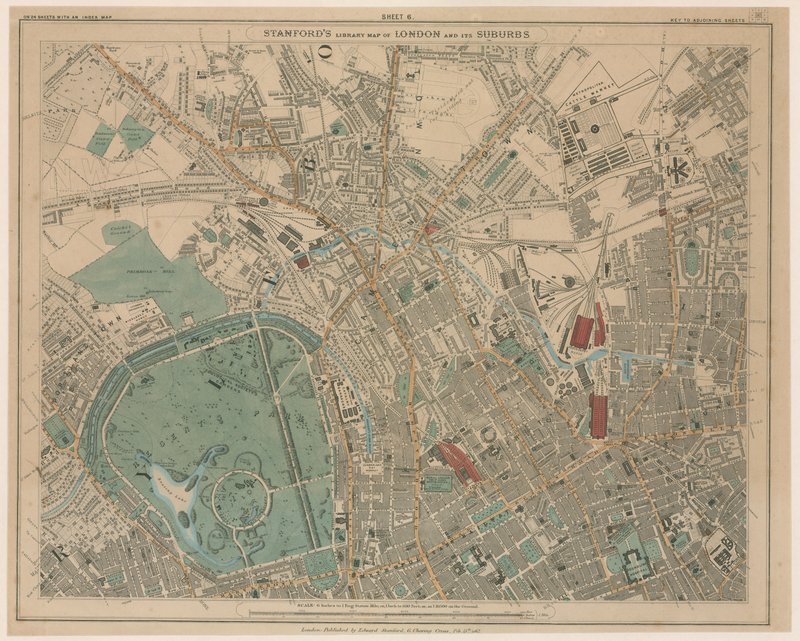 Stanfords Library Kart over London og dets forsteder av English School