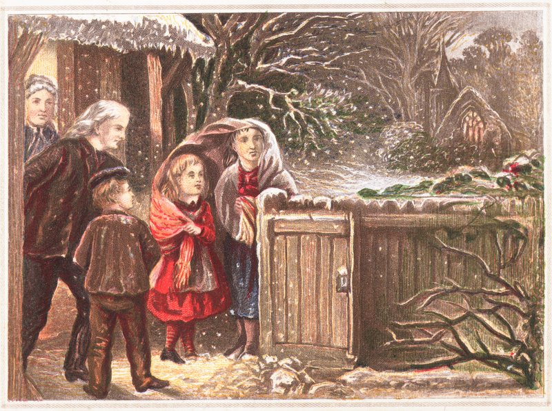 Begynner å snø, julekort av English School