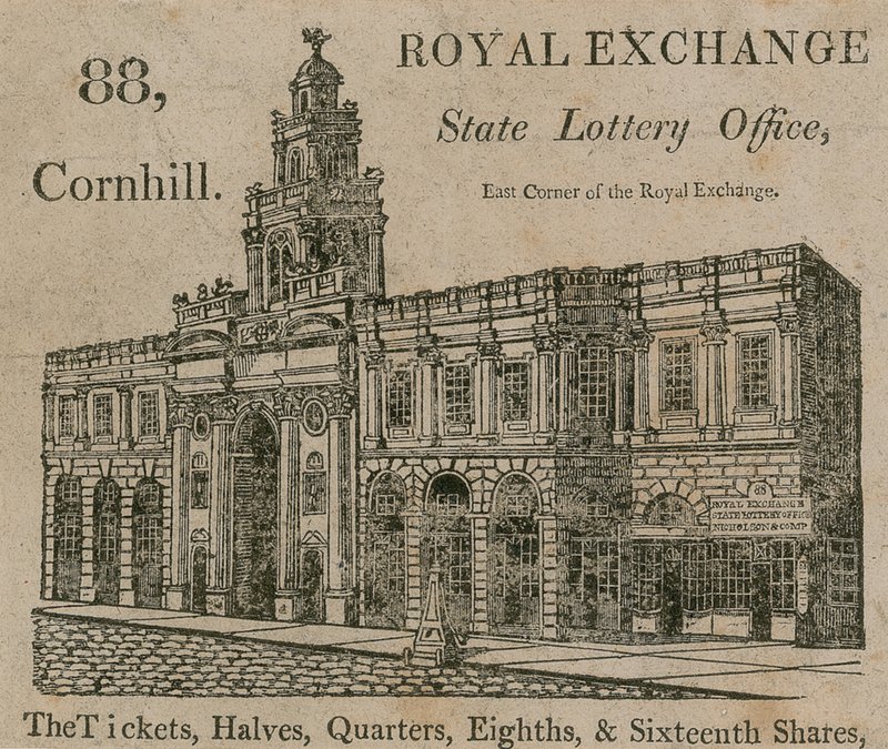 State Lottery Office, østlige hjørne av Royal Exchange, 88 Cornhill, London av English School