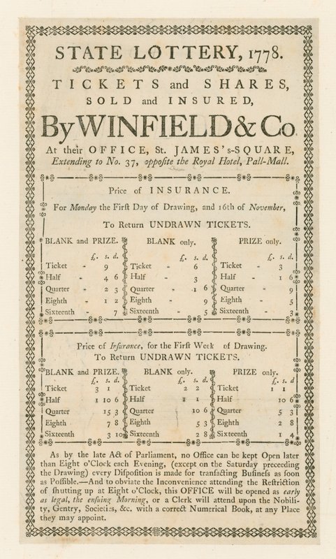 Statslotteriet, 1778 av English School