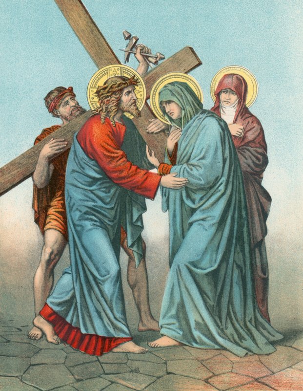 Stasjon IV Jesus bærer korset, møter sin mest rammede mor av English School