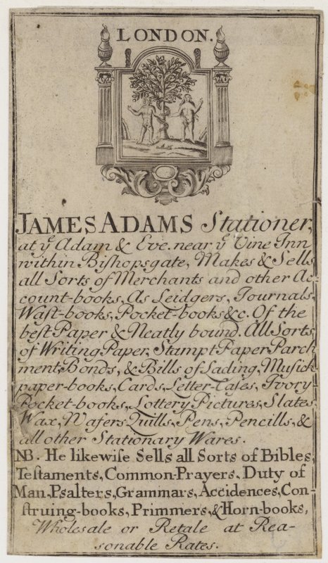 Stationers, James Adams, byttekort av English School