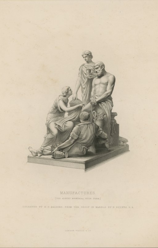 Statue som viser Manufactures som pryder Albert Memorial av English School