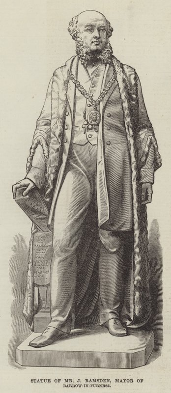 Statue av Mr J Ramsden, ordfører i Barrow-in-Furness (gravering) av English School