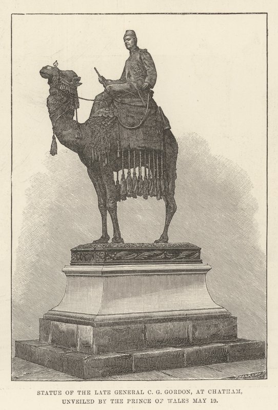 Statue av avdøde general CG Gordon, i Chatham, avduket av prinsen av Wales av English School