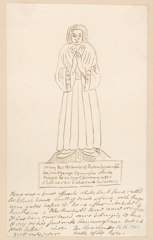 Statue, graven til Thomas Lymington (blekk på papir) av English School