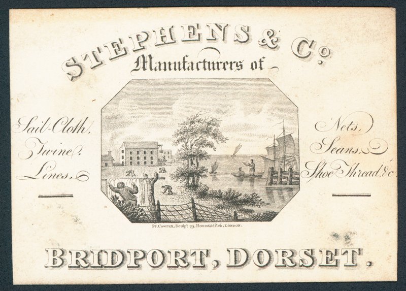 Stephens & Co, produsenter av seilduk, nett, hyssing, linjer og skotråd, handelskort av English School