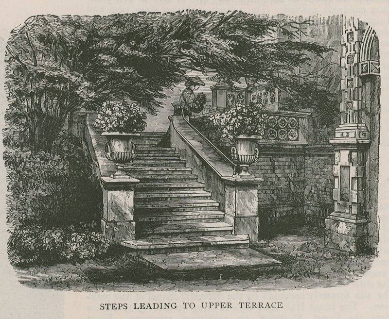 Trinn som fører til øvre terrasse, Holland House av English School