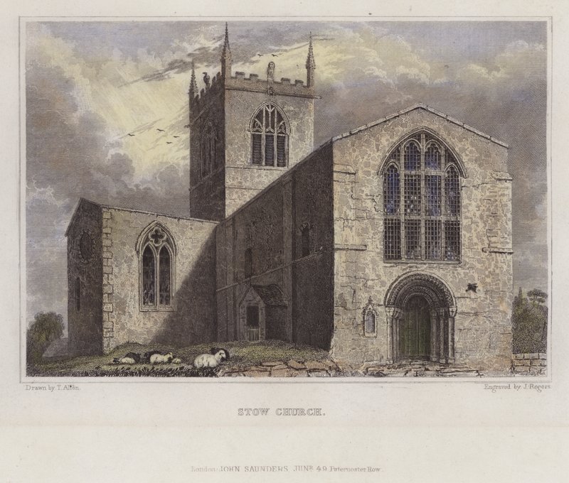 Stow Church, Lincolnshire (farget gravering) av English School