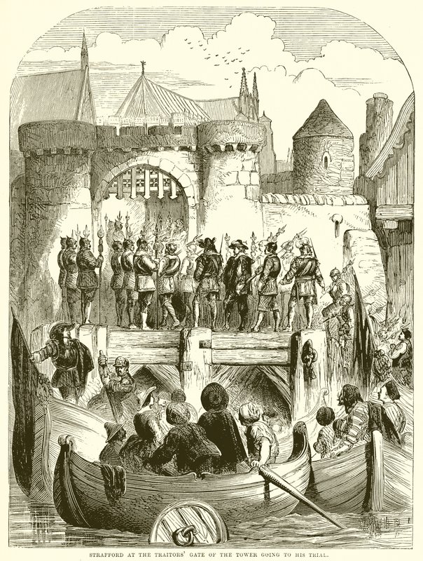 Strafford ved Traitors Gate of the Tower skal til rettssaken hans av English School