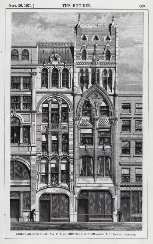 Street Architecture, nr. 48 og 49, Cheapside, London (gravering) av English School