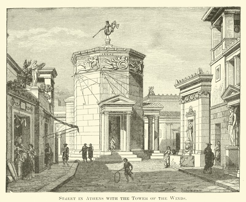 Gate i Athen med Vindenes tårn (gravering) av English School