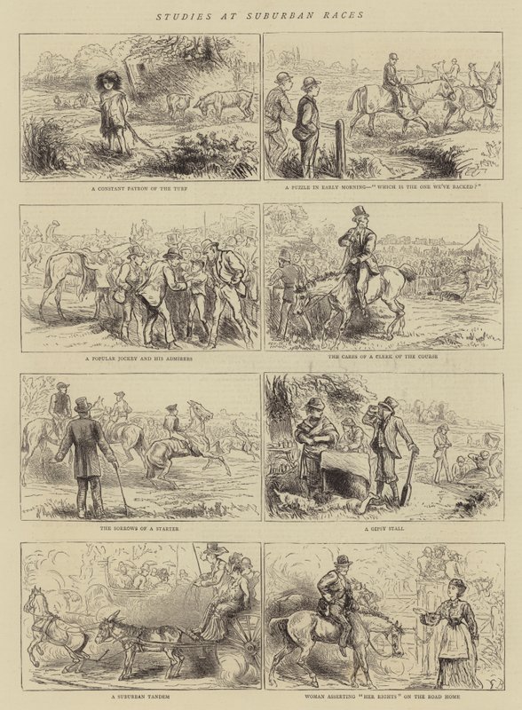 Studier ved Suburban Races (engraving) av English School