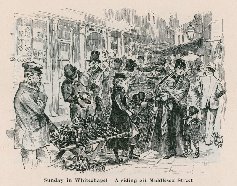 Søndag i Whitechapel - et sidespor utenfor Middlesex Street, London av English School