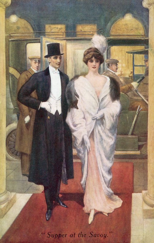 Kveldsmat på Savoy (farge litho) av English School