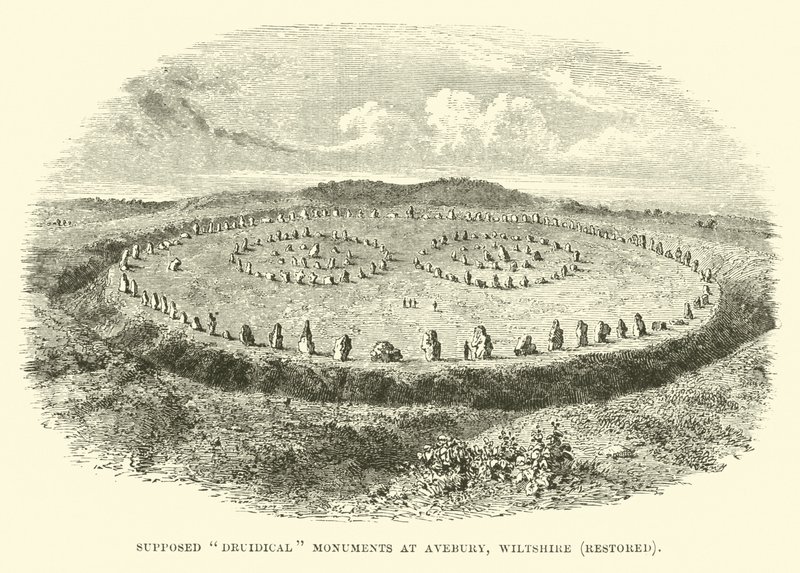 Antatte druidiske monumenter ved Avebury, Wiltshire, restaurert av English School