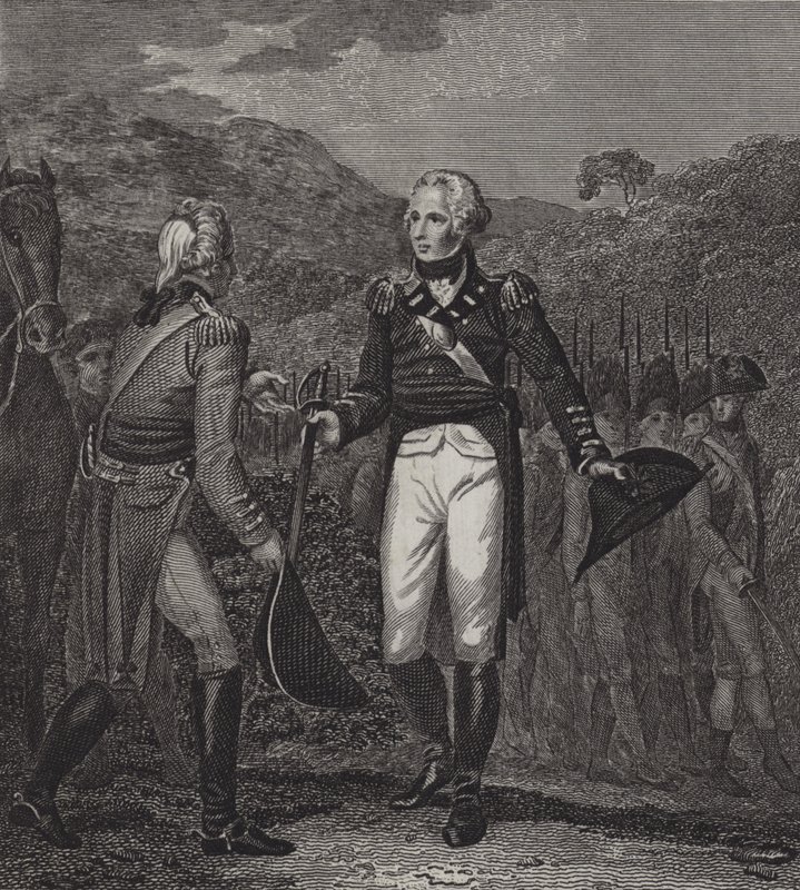 Overgivelse av general Burgoynes hær ved Saratoga, 1777 av English School