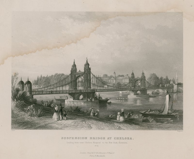 Suspension Bridge ved Chelsea, som fører nær Chelsea Hospital til New Park, Battersea av English School