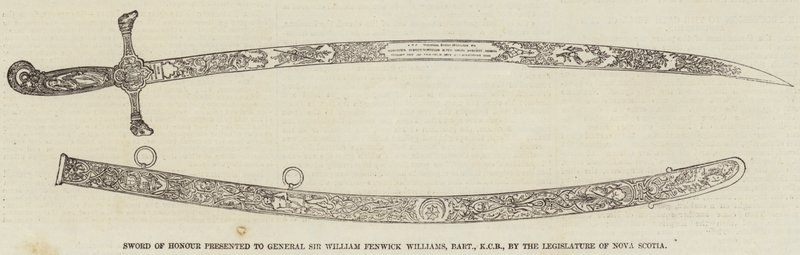 Æressverd presentert til general Sir William Fenwick Williams, Baronet, KCB, av lovgiveren i Nova Scotia (gravering) av English School