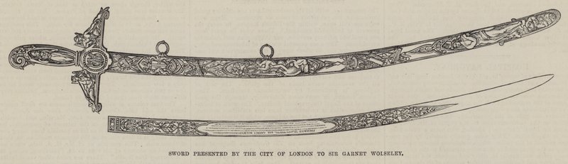 Sverd presentert av City of London til Sir Garnet Wolseley (gravering) av English School