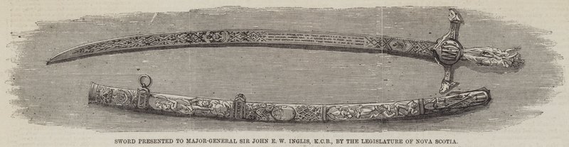 Sverd presentert for generalmajor Sir John EW Inglis, KCB, av lovgiveren i Nova Scotia (gravering) av English School