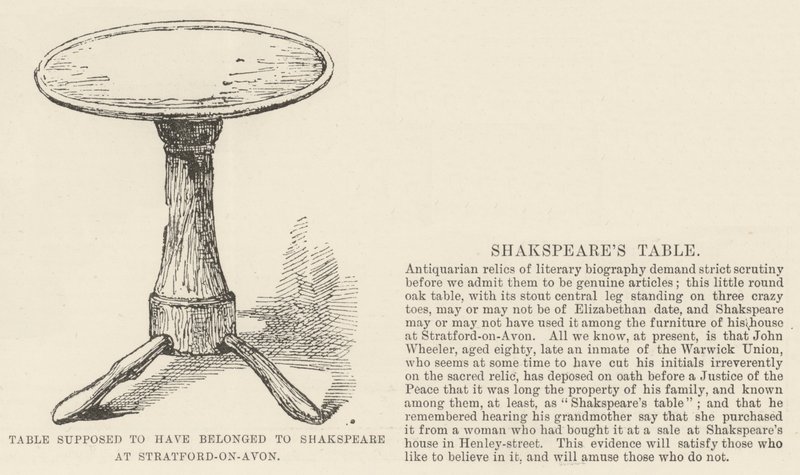 Bordet skal ha tilhørt Shakspeare ved Stratford-on-Avon (gravering) av English School