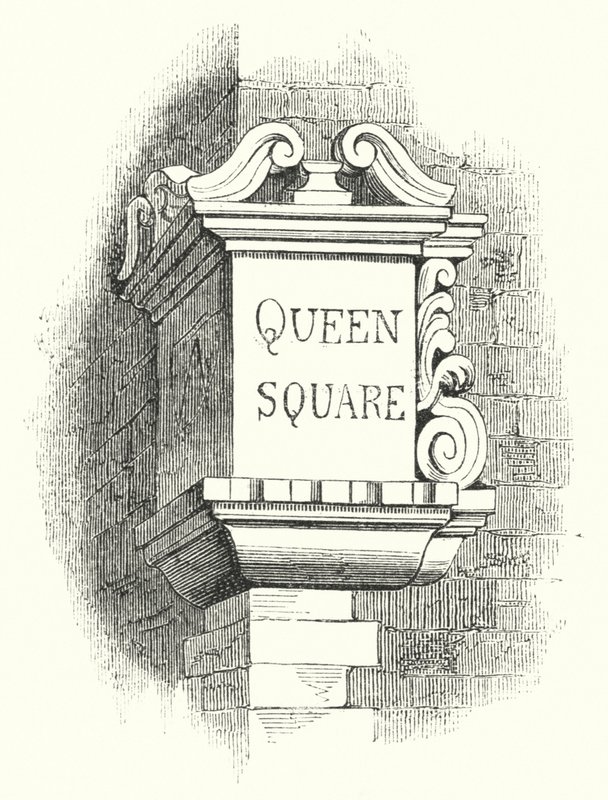 Nettbrett for Street-Corners, Queen Square (gravering) av English School