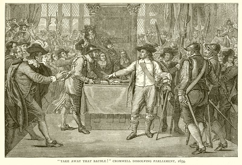 Ta bort den kulen! Cromwell oppløser parlamentet, 1654 av English School