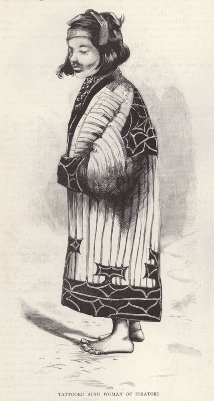 Tattooed Ainu woman of Piratori, Japan (litho) av English School
