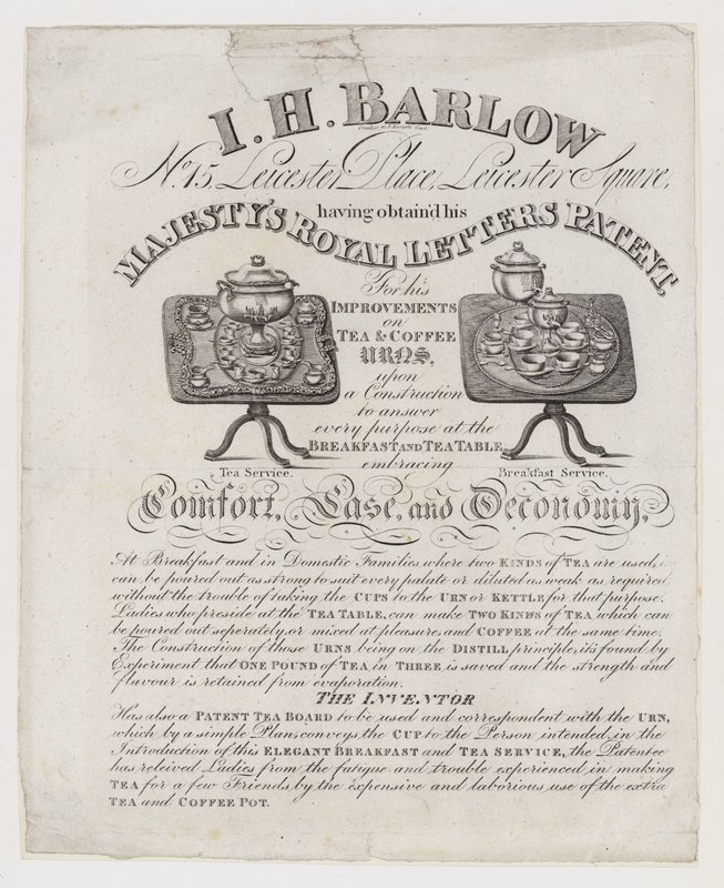 Te-urnemakere, I H Barlow, byttekort av English School