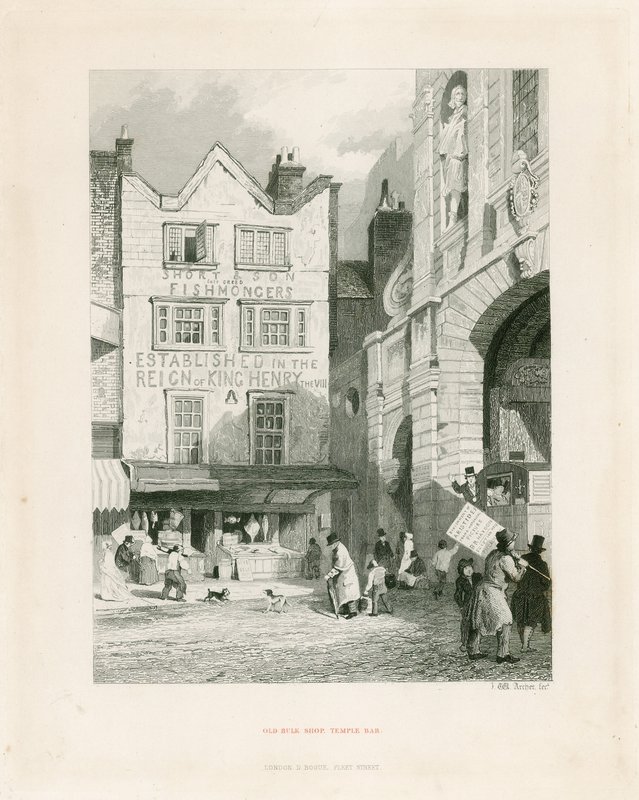 Temple Bar, London. Gammel Bulk Butikk av English School