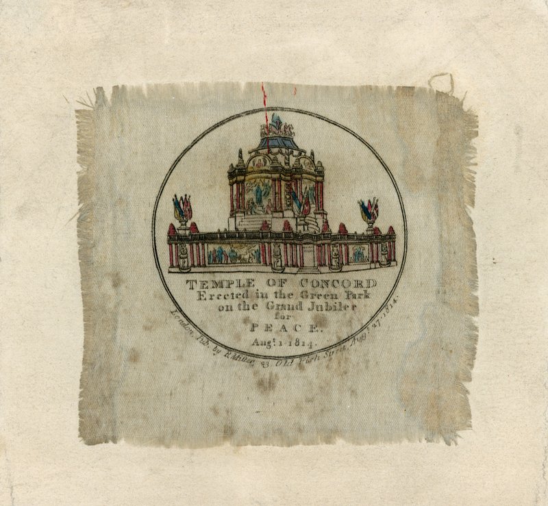 Temple of Concord for å feire freden i 1814 (trykk på silke) av English School