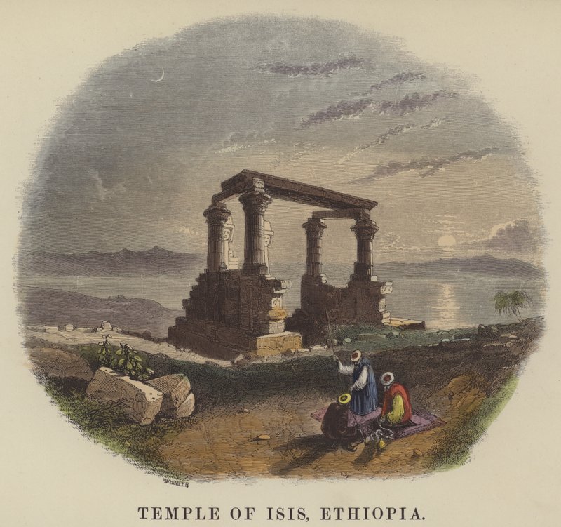 Temple of Isis, Etiopia (farget gravering) av English School