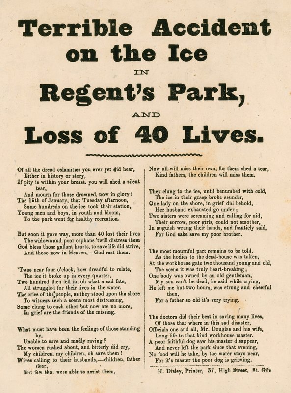 Forferdelig ulykke på isen ved Regents Park, London av English School
