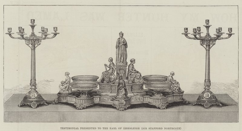 Attest presentert for jarlen av Iddesleigh (Sir Stafford Northcote) (gravering) av English School