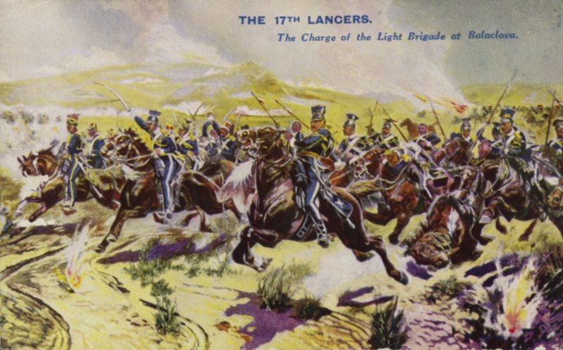 The 17th Lancers at the Charge of the Light Brigade, Battle of Balaclava, Krim-krigen, 1854 av English School