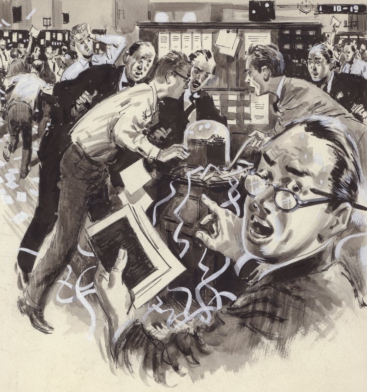 The 1929 Stockmarket Crash (gouache på papir) av English School