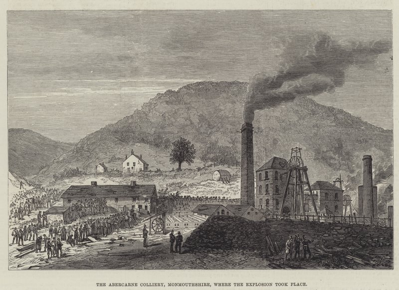 Abercarne Colliery, Monmouthshire, hvor eksplosjonen fant sted (gravering) av English School