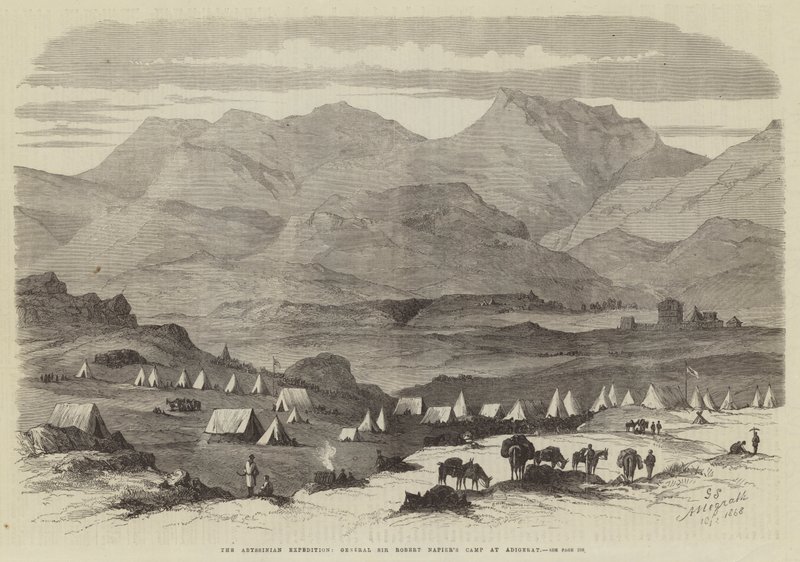 Abessinierekspedisjonen, general Sir Robert Napiers leir ved Adigerat (gravering) av English School