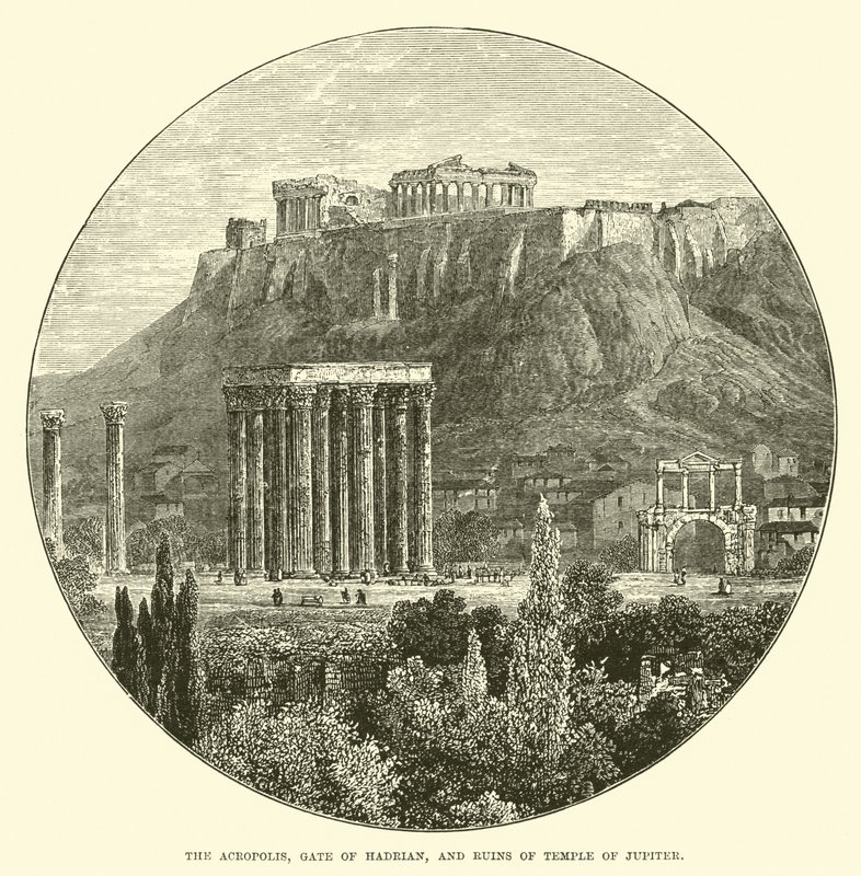 Akropolis, Hadrians port og ruinene av Jupiter-tempelet av English School