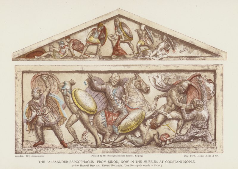 "Alexander Sarcophagus" fra Sidon (farge litho) av English School