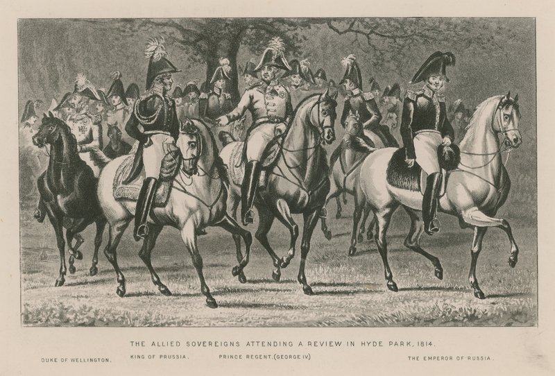De allierte suverene deltar på en anmeldelse i Hyde Park, 1814 av English School