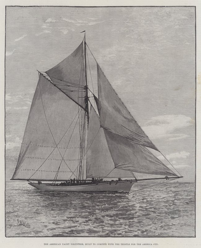 American Yacht Volunteer, bygget for å konkurrere med Thistle om America Cup (gravering) av English School