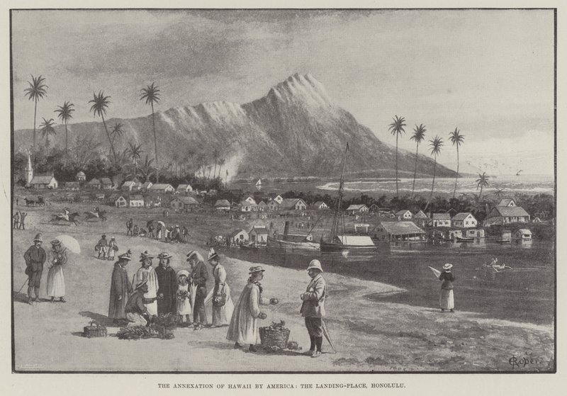 Annekseringen av Hawaii av Amerika, Landing-Place, Honolulu (gravering) av English School
