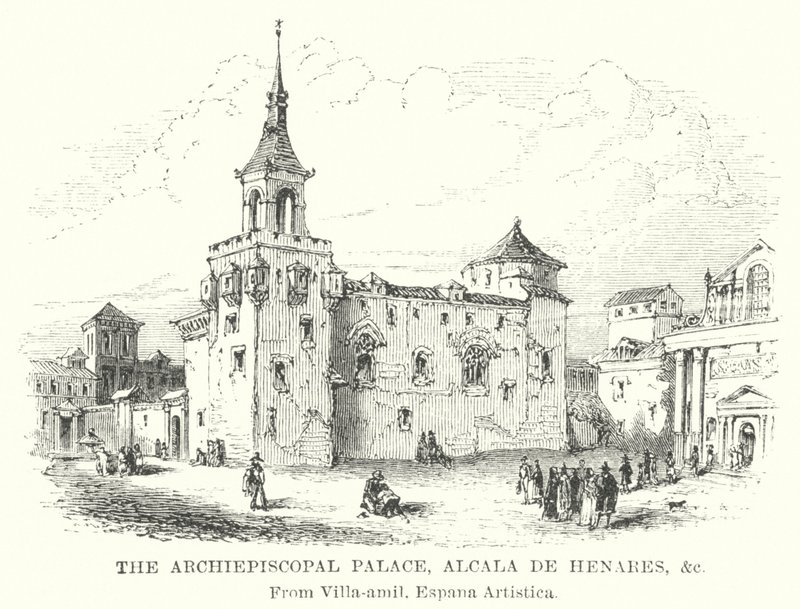 Det erkebispelige palasset, Alcalá de Henares osv. (gravering) av English School
