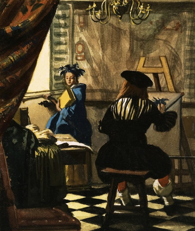 The Artist in his Studio av Jan Vermeer av English School