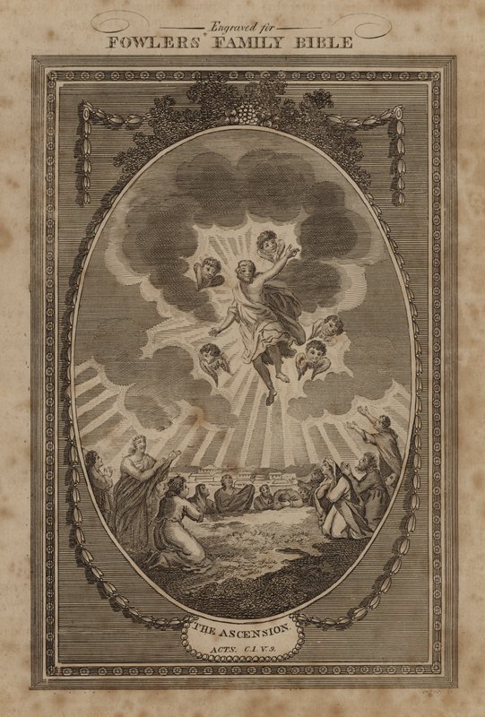 Himmelfarten, Apostlenes gjerninger, kapittel 1, vers 9 (gravering) av English School