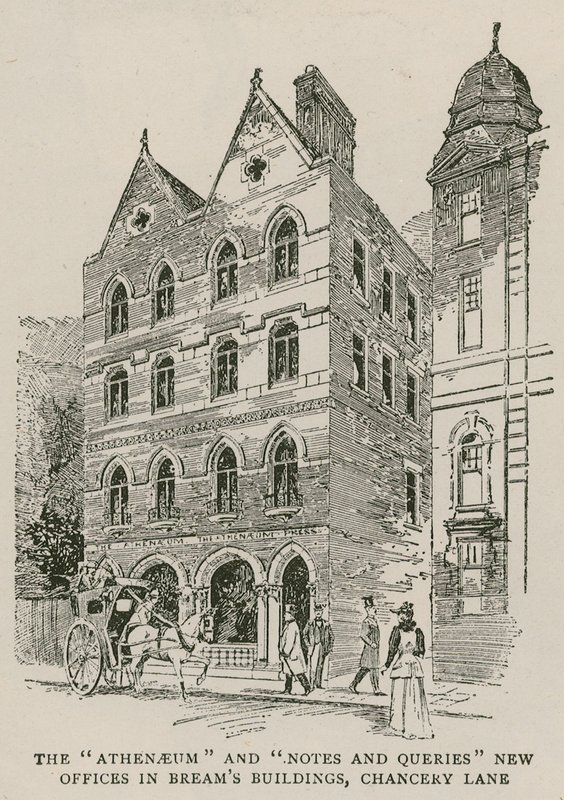 Athenaeum og Notes and Queries nye kontorer i Breams Buildings, Chancery Lane, London av English School