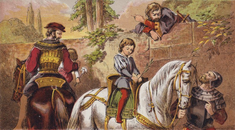 The Babes In The Wood (farge litho) av English School